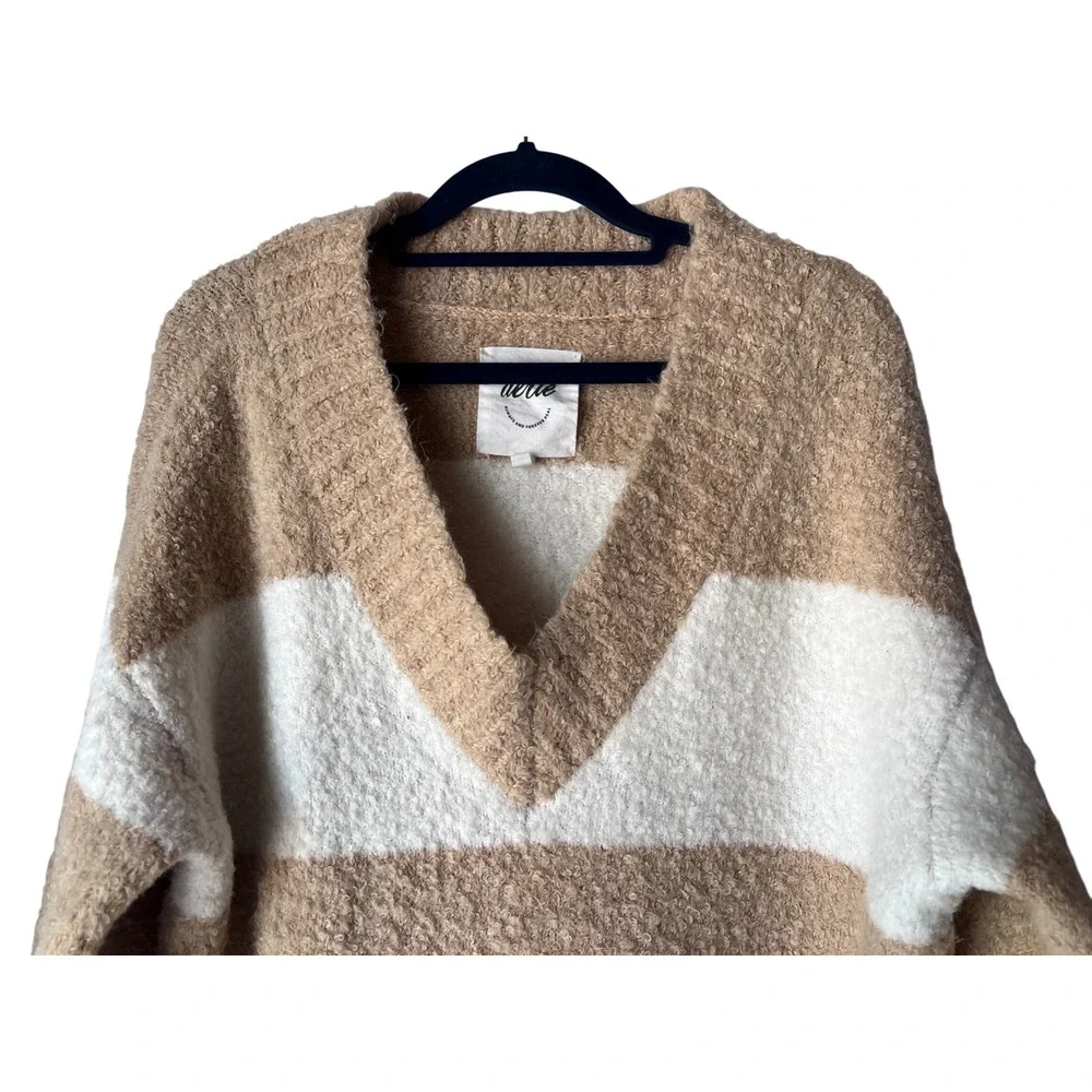AERIE TEDDY BOUCLE‎ SWEATER WOMEN'S SMALL KOKO BROWN STRIPED OVERSIZED FIT